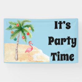 Tropische palmboom Flamingo feestbanner Spandoek