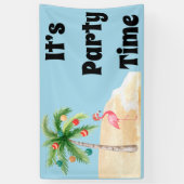 Tropische palmboom Flamingo feestbanner Spandoek (Verticaal)