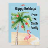 Tropische palmboom Flamingo feestje Feestdagenkaart (Voorkant / Achterkant)