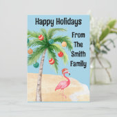 Tropische palmboom Flamingo feestje Feestdagenkaart (Staand voorkant)