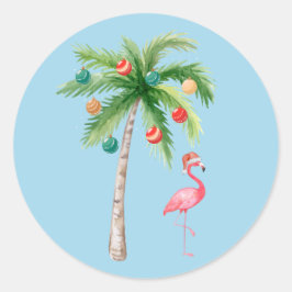 Tropische palmboom Flamingo feestje Ronde Sticker