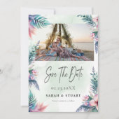 Tropische palmboom foto QR-code Sla de datum op Kaart (Voorkant)