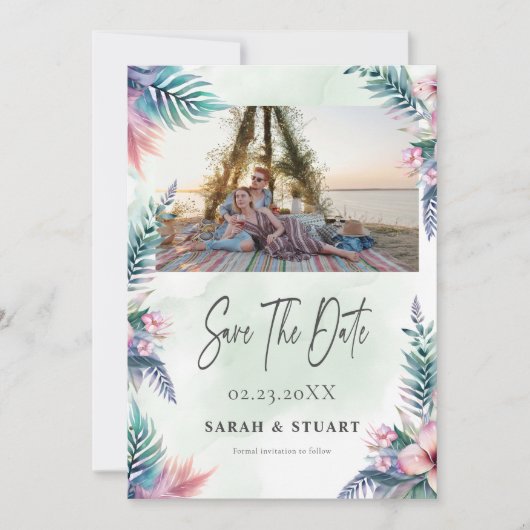 Tropische palmboom foto QR-code Sla de datum op Kaart (Voorkant)