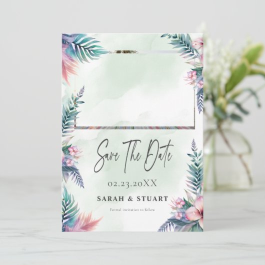 Tropische palmboom foto QR-code Sla de datum op Kaart (Staand voorkant)