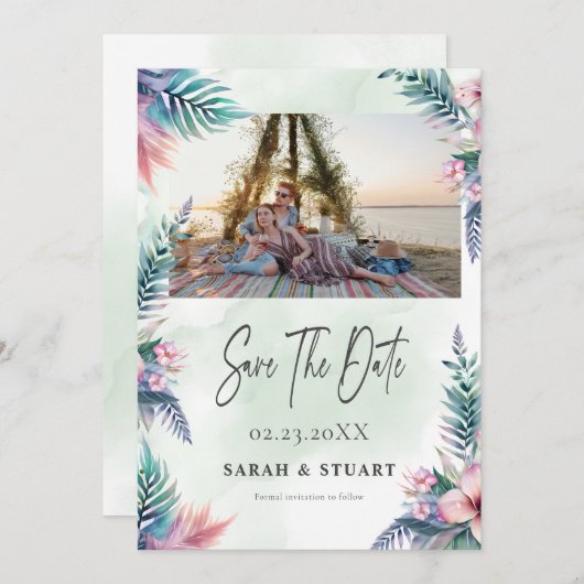 Tropische palmboom foto QR-code Sla de datum op Kaart (Voorkant / Achterkant)