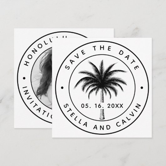 Tropische palmboom Fotobruiloft Save The Date (Voorkant / Achterkant)