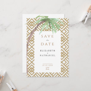 Tropische Palmboom Geometrische Save the Date Uitn Kaart