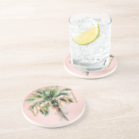 Tropische palmboom Gold Glitter Dream Zandsteen Onderzetter (Zijkant)