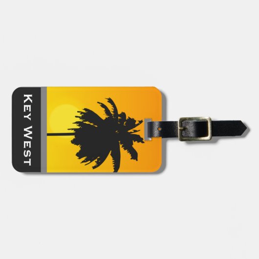 Tropische palmboom Golden Sunset Key West Custom Bagagelabel (Voorkant horizontaal)