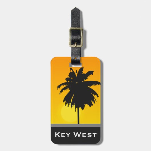 Tropische palmboom Golden Sunset Key West Custom Bagagelabel (Voorkant verticaal)
