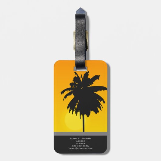 Tropische palmboom Golden Sunset Key West Custom Bagagelabel (Achterkant verticaal)