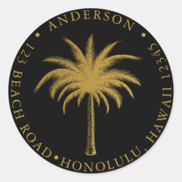 Tropische palmboom Goud & Zwart retouradres Ronde Sticker