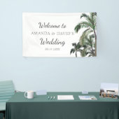 Tropische palmboom Greenery Beach Wedding Backdrop Spandoek (Beurs)