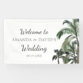 Tropische palmboom Greenery Beach Wedding Backdrop Spandoek (Horizontaal)