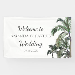 Tropische palmboom Greenery Beach Wedding Backdrop Spandoek