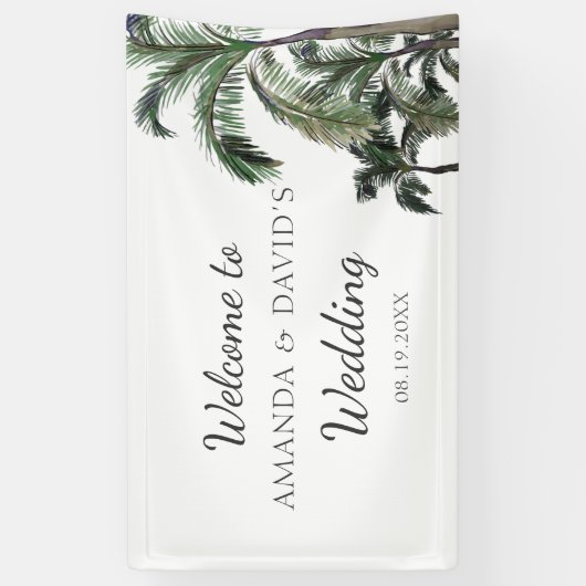 Tropische palmboom Greenery Beach Wedding Backdrop Spandoek (Verticaal)