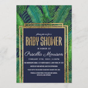 Tropische palmboom Greenery Gold Blue Baby shower Kaart