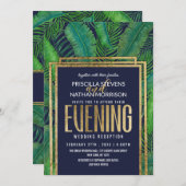 Tropische palmboom Greenery Gold Navy Blue Evening Kaart (Voorkant / Achterkant)
