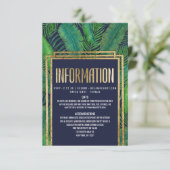 Tropische palmboom Greenery Gold Navy Blue - Gegev Informatiekaartje (Staand voorkant)
