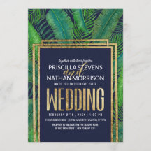 Tropische palmboom Greenery Gold Navy Blue Wedding