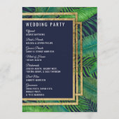 Tropische palmboom Greenery Gold Navy Blue Wedding Programmakaart (Achterkant)