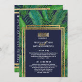 Tropische palmboom Greenery Gold Navy Blue Wedding Programmakaart (Voorkant / Achterkant)