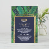 Tropische palmboom Greenery Gold Navy Blue Wedding Programmakaart (Staand voorkant)