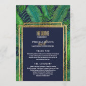 Tropische palmboom Greenery Gold Navy Blue Wedding Programmakaart (Voorkant)