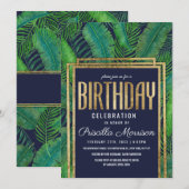 Tropische Palmboom Groen Goud Navyblauw Verjaardag Kaart (Voorkant / Achterkant)