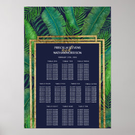 Tropische palmboom Groene gouden blauwe stoelenkaa Poster