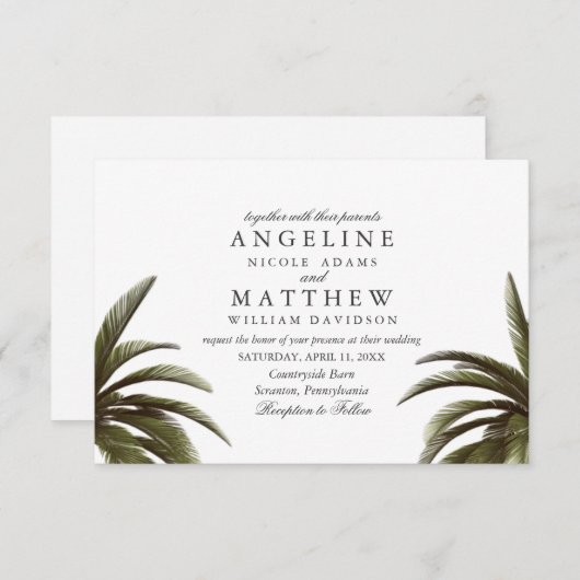 Tropische palmboom Groene trouwkaart Kaart (Voorkant / Achterkant)