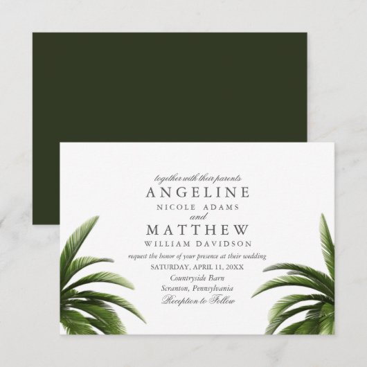 Tropische palmboom Groene trouwkaart Kaart (Voorkant / Achterkant)