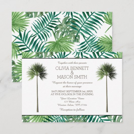 Tropische palmboom Groene trouwkaart Kaart (Voorkant / Achterkant)