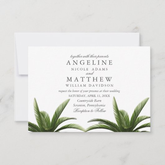 Tropische palmboom Groene trouwkaart Kaart (Voorkant)
