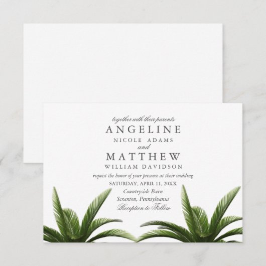 Tropische palmboom Groene trouwkaart Kaart (Voorkant / Achterkant)