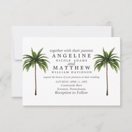 Tropische palmboom Groene trouwkaart Kaart (Voorkant)