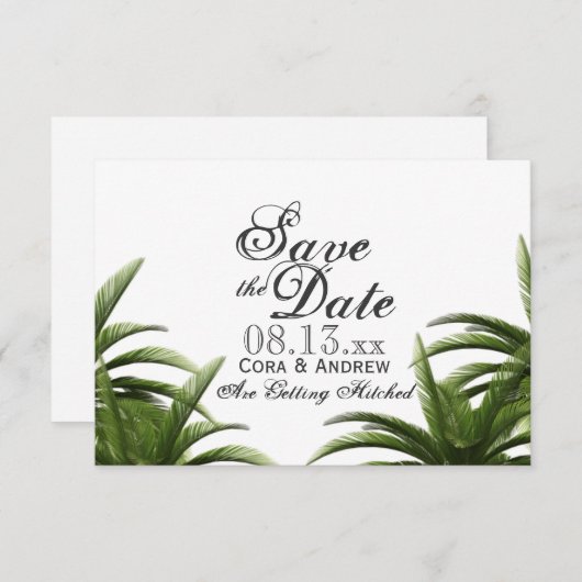 Tropische palmboom groene trouwkaart 'Save the Dat Kaart (Voorkant / Achterkant)