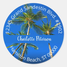 Tropische palmboom handgeschreven retouradres ronde sticker