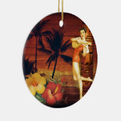 tropische palmboom hawaïaans meisje aloha keramisch ornament (Rechts)