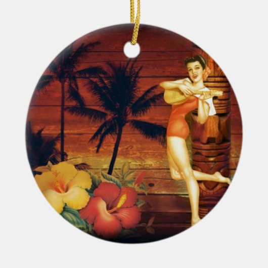 tropische palmboom hawaïaans meisje aloha keramisch ornament (Voorkant)