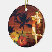 tropische palmboom hawaïaans meisje aloha keramisch ornament (Links)