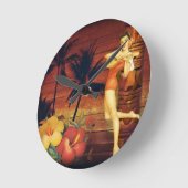 tropische palmboom hawaïaans meisje aloha ronde klok (Hoek)