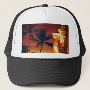 tropische palmboom hawaïaans meisje aloha trucker pet