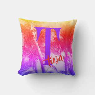 tropische palmboom in retro neon 80's zomerkwab kussen