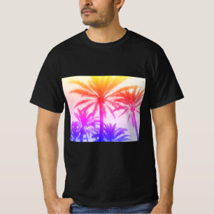 tropische palmboom in retro neon 80's zomerkwab t-shirt