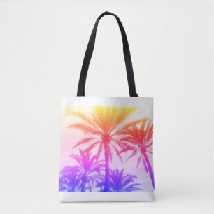 tropische palmboom in retro neon 80's zomerkwab tote bag