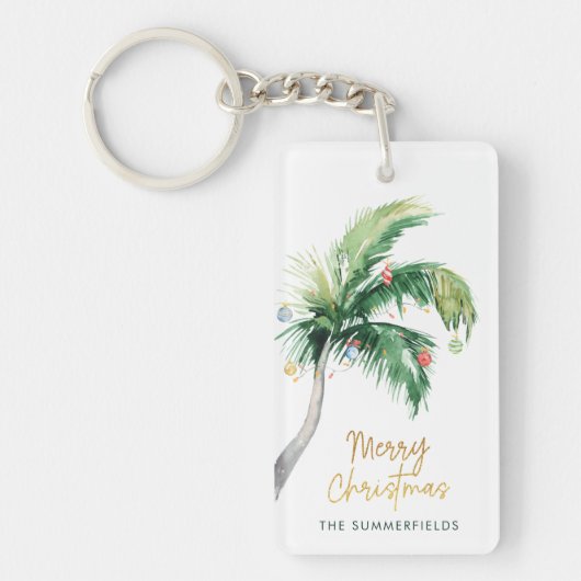 Tropische Palmboom Kerst Geschenk Sleutelhanger (Voorkant)