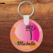 Tropische palmboom kleurrijk roze patroon naam sleutelhanger (Voorkant)