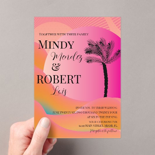 Tropische palmboom Kleurrijke bruiloft uitnodiging (Insitu (Draagbaar))