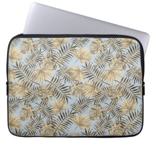 Tropische palmboom laat een patroon Bleek blauw go Laptop Sleeve